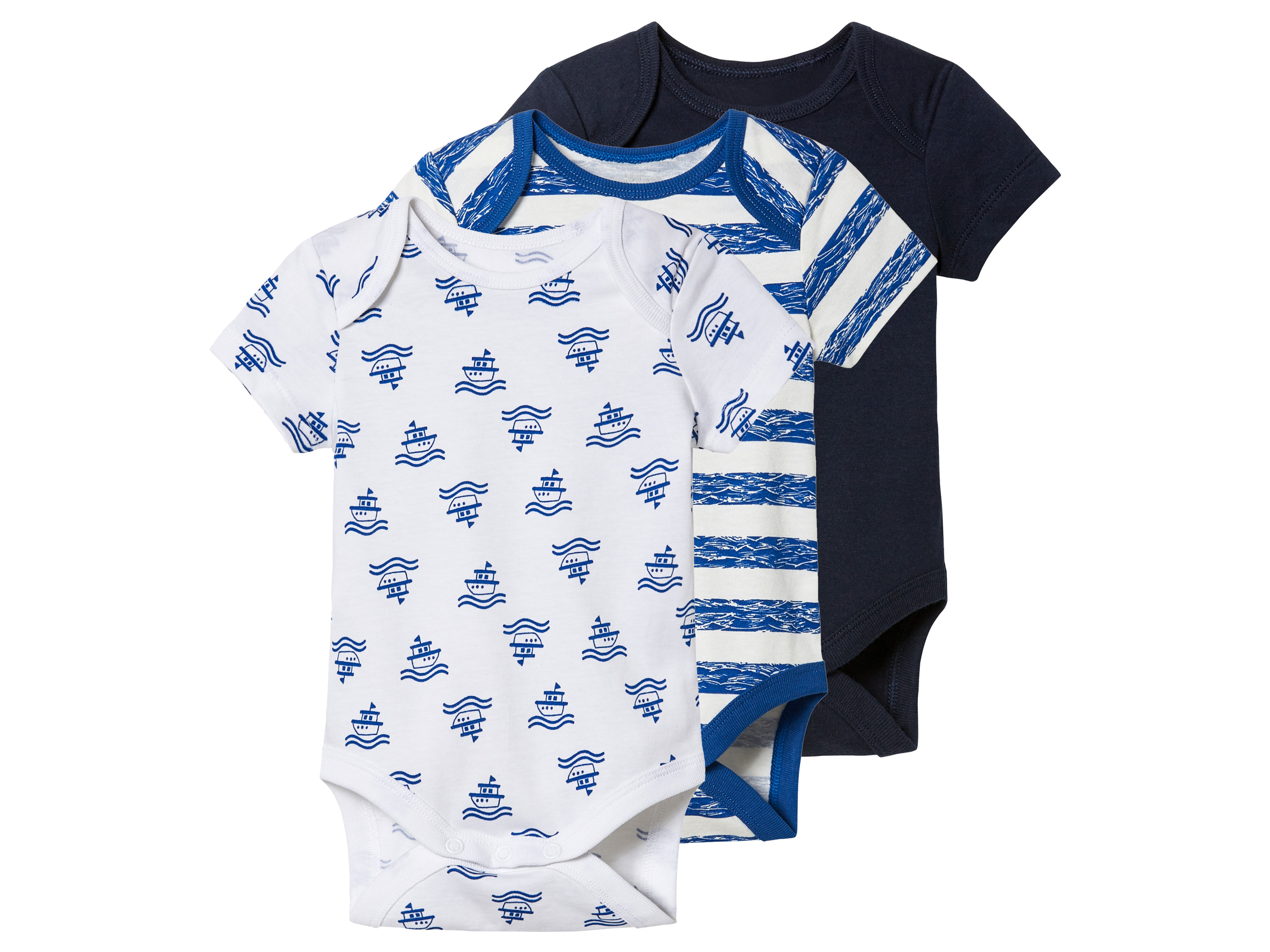 lupilu® Baby Bodies, 3 Stück, kurzarm (62/68, Streifen/navy/weiß) | 04335633064676