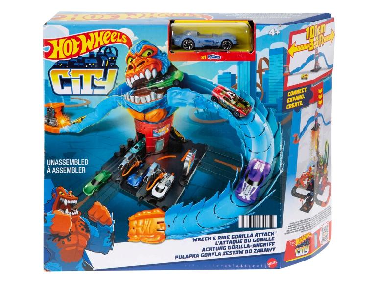 Hot Wheels City Spielset mit Gorilla-Thema, inklusive Strecke und Autos.