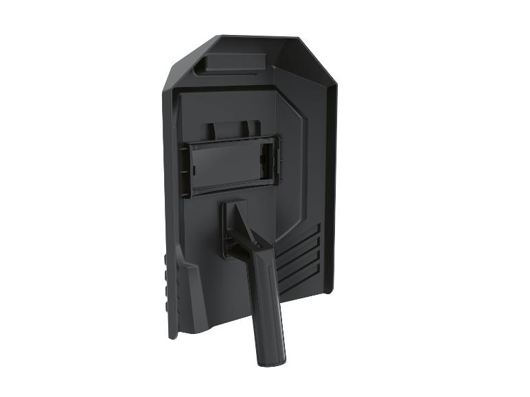 Schwarze Schweißerschutzmaske mit Griff.