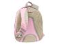 Rosa Kinderrucksack mit silbernen Punkten und gepolstertem Rücken.