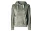 Olivgrüner Samt-Hoodie mit Satin-Kordelzug.