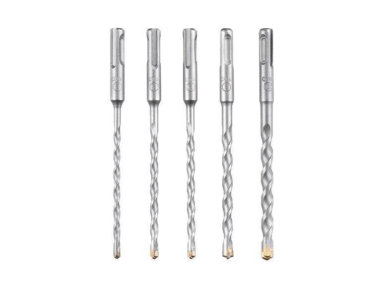 Fünf SDS-Hammerbohrer für Beton, mit Durchmessern 5, 6, 8 und 10 mm.