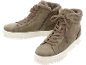 Warme braune High-Top-Sneaker mit Fellfutter und weißen Sohlen.