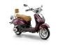 Weinroter Roller mit braunem Sitz und Chromdetails