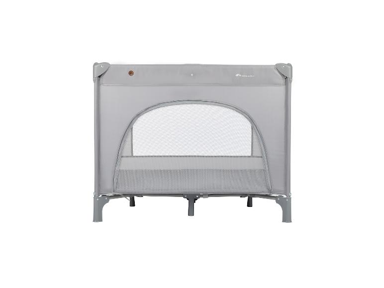 Graues Reisebett mit Netzseite und Reißverschluss