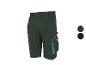 Dunkelgrüne Arbeitsshorts mit grünen Akzenten und Cargotaschen.