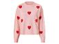 Rosa Strickpullover mit roten Herzmustern