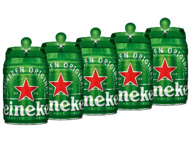 5 x 5-l-Bierfass Heineken mit Zapfhahn, Pfandfrei