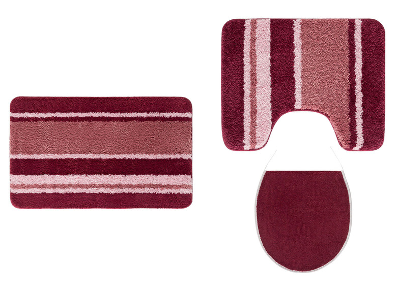 Badezimmer-Set mit Badematte, Toilettensitz und Teppich mit rosafarbenen Streifen