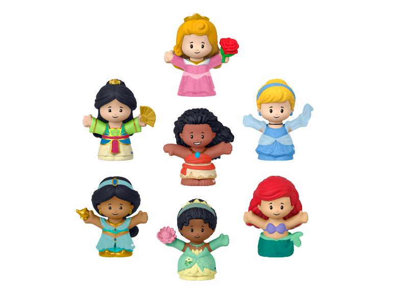 Sieben Prinzessinnen-Spielfiguren, darunter Mulan, Aurora, Cinderella, Moana, Jasmin, Tiana und Arielle.