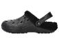 Schwarze gefütterte Clogs mit Fersenriemen und Belüftungslöchern.