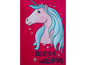 Ein rosafarbenes T-Shirt mit einem glitzernden Einhorn und dem Schriftzug 'I believe in unicorns'.