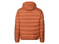Eine orangefarbene Steppjacke mit Kapuze.