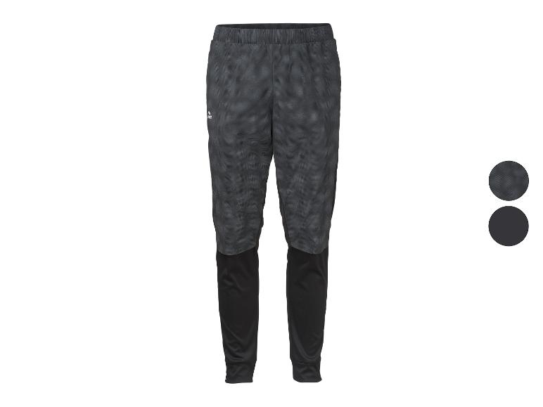 Herren-Sporthose aus dunkelgrauem gemustertem Stoff mit schwarzen Unterschenkeln, zwei Farboptionen.