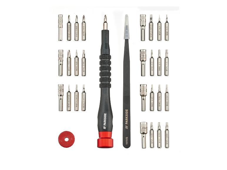 Parkside Schraubendrehersatz: Schraubendreher, Pinzette und diverse Bits.