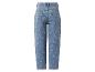 Blaue Jeans mit bunten Herzmustern, Rückansicht.