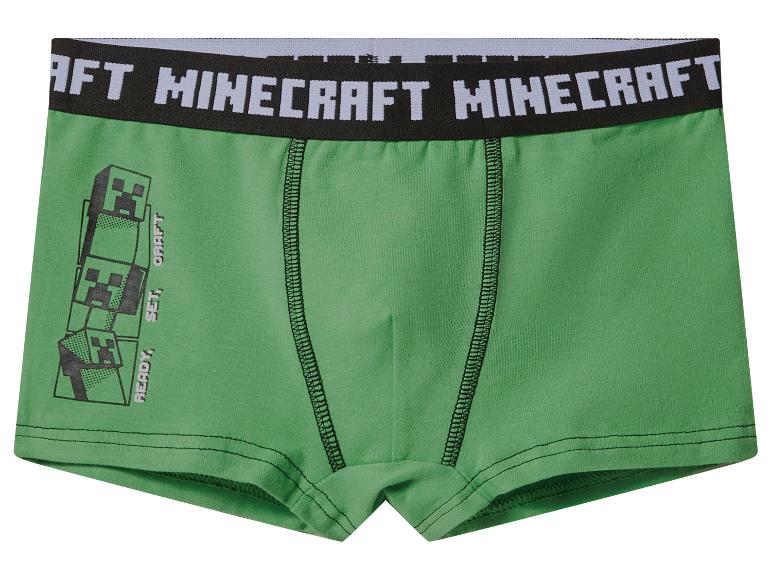 Grüne Kinder-Minecraft-Boxershorts mit Creeper-Muster und „READY, SET, CRAFT“-Text.