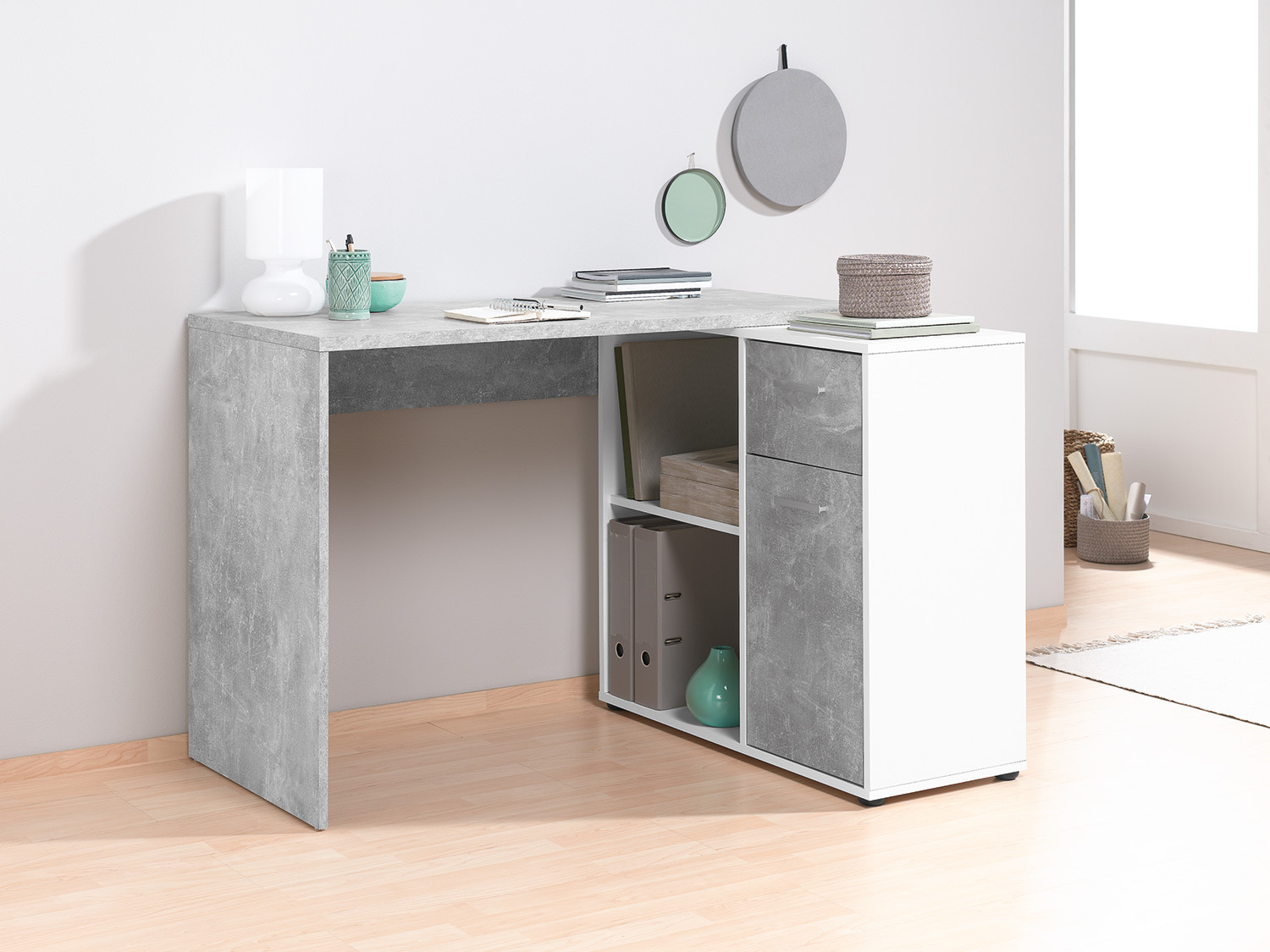 LIVARNO home Schreibtisch mit Schrankelement, Beton/we… | Schreibtische