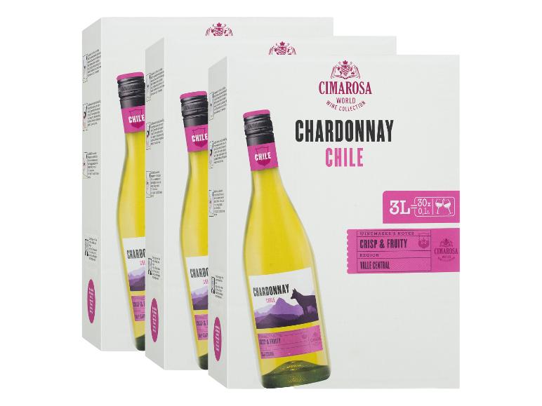Drei Kartons Chardonnay-Wein aus Chile, je 3L, mit knackigen und fruchtigen Noten.
