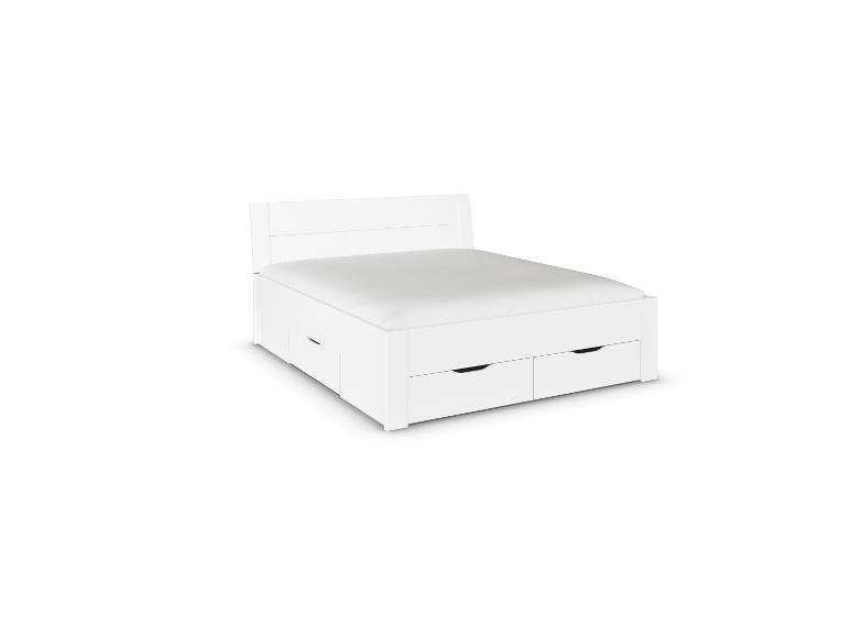 Weißes Bett mit Kopfteil und integrierten Schubladen