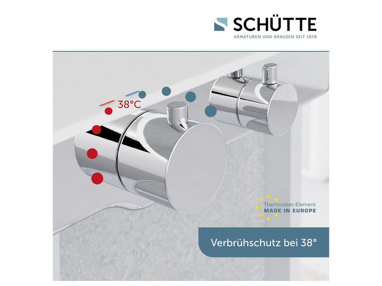 Chromierte Duschbatterie mit Thermostat von Schütte.
