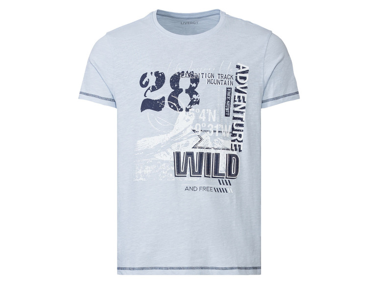 Hellblaues T-Shirt mit 'WILD' und 'ADVENTURE' Print.