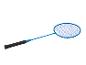 Ein blauer Badminton Schläger mit einem schwarzen Griff.