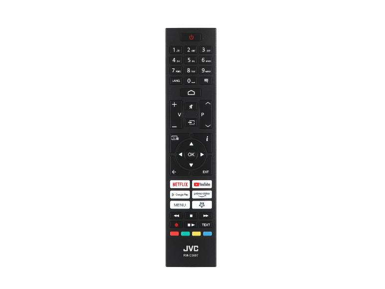 JVC RM-C3607 Fernbedienung mit Netflix, YouTube und Prime Video Tasten.