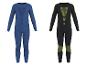 Zwei Sets Herren-Thermo-Unterwäsche, eines in Blau und eines in Schwarz mit grünen Akzenten.
