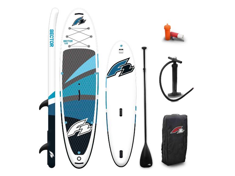 Paddleboard-Set mit zwei Boards, Paddel, Pumpe, Reparaturset und Tragetasche.
