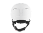 Weißer Skihelm mit Riemen und roter Schnalle, Rückansicht