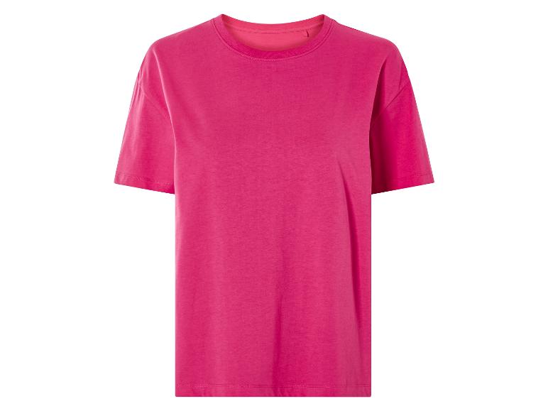 Ein pinkfarbenes T-Shirt mit kurzen Ärmeln.