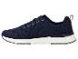Dunkelblauer gestrickter Sportschuh mit weißer Sohle und dunkelblauen Akzenten
