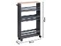 Schmaler Küchenwagen mit Rollen, Ablagen und Holzplatte, 79x50x15cm.