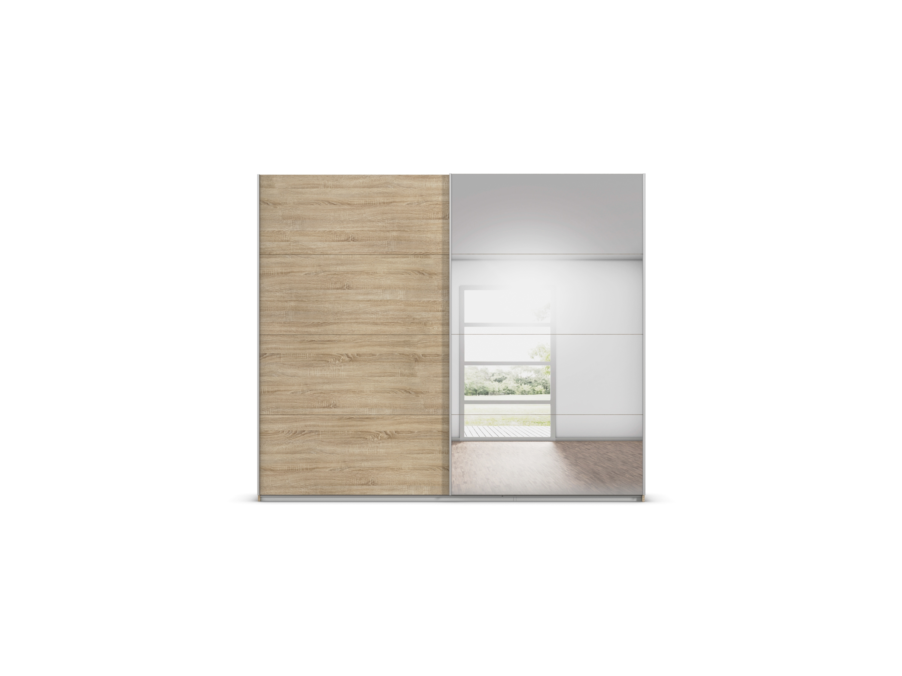 RAUCH ORANGE Quadra Schwebetürenschrank mit Spiegelelementen (Premium-Zubehör, Korpus: Eiche, 271 x 230 cm) – Bild 3 von 4