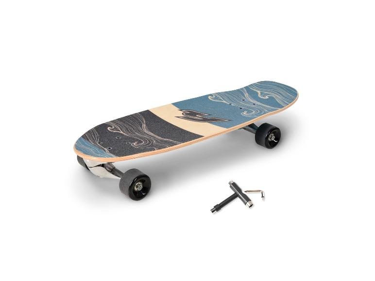 Longboard Skateboard mit Meereswellen-Design und Inbusschlüssel.