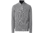Herren-Strickpullover in Grau mit halbem Reißverschluss, geripptem Kragen und Bündchen.