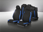 Schwarze Autositzbezüge mit blauen Akzenten