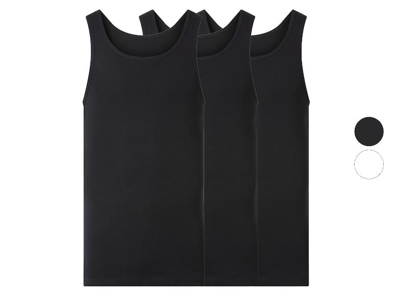Dreierpack schwarzer Herren-Tanktops, mit schwarzen und weißen Farboptionen.