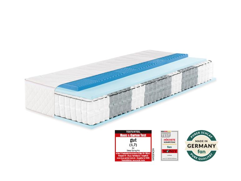 Mehrschichtige Federkernmatratze, mit Testergebnissen und Qualitätssiegel.