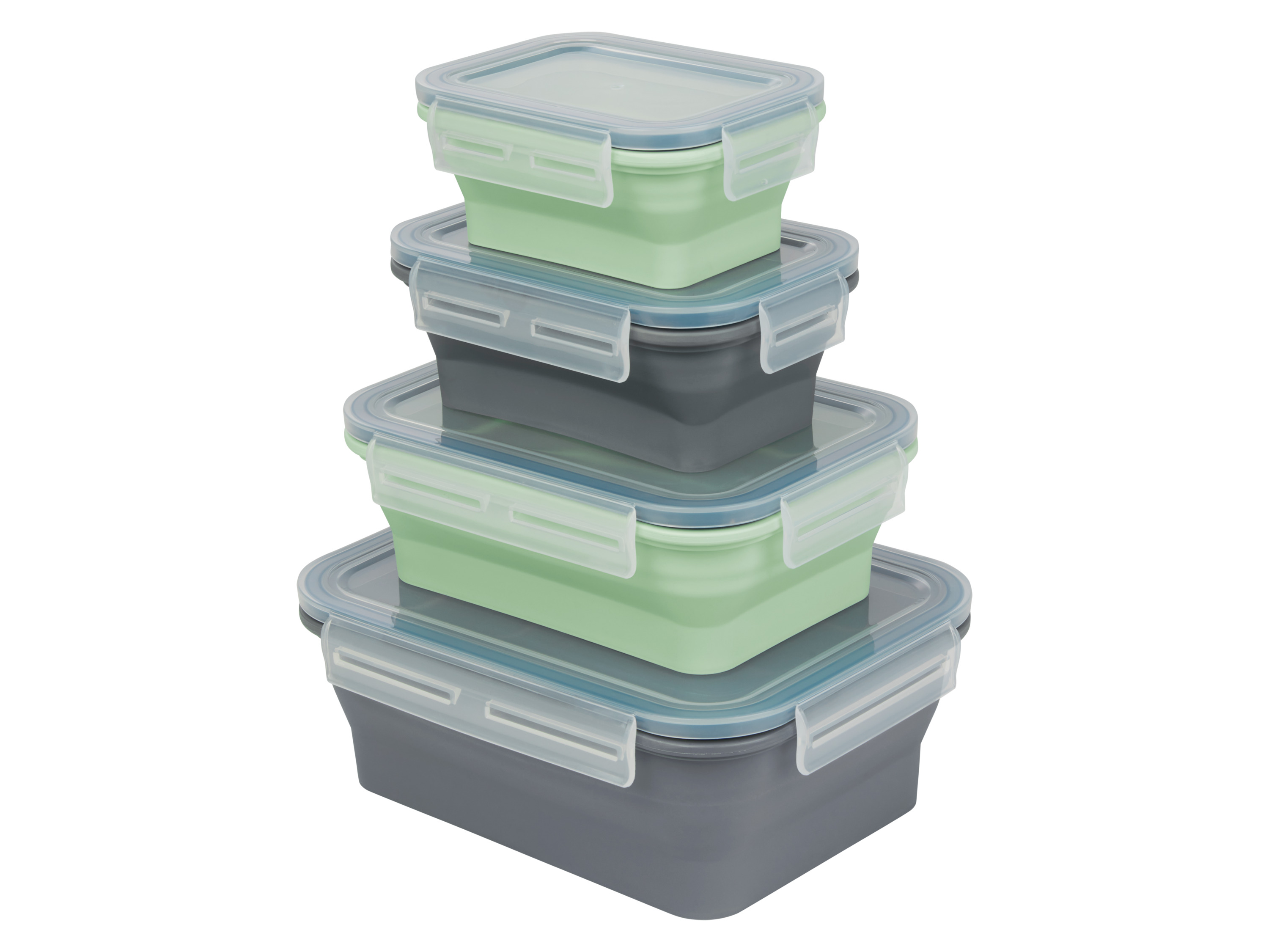 SILVERCREST® Frischhaltedosen faltbar Silikon (Rechteck)““ | Quadrat: ca. 12,5 x 12,5 x 6,3 cm, ca. 13,7 x 13,7 x 7,3 cm, ca. 16,9 x 16,9 x 7,6 cm, ca. 20,1 x 20,1 x 9,4 cm