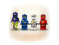 Vier LEGO Ninjago Minifiguren: Zane, Lloyd, Jay und ein Geist.