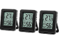 Drei digitale Thermometer zeigen 27.9°C und 56% Luftfeuchtigkeit mit einem lachenden Gesichtssymbol