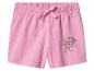 Rosa Mädchenshorts mit „Be Happy!“-Aufdruck und Welpenmotiv.