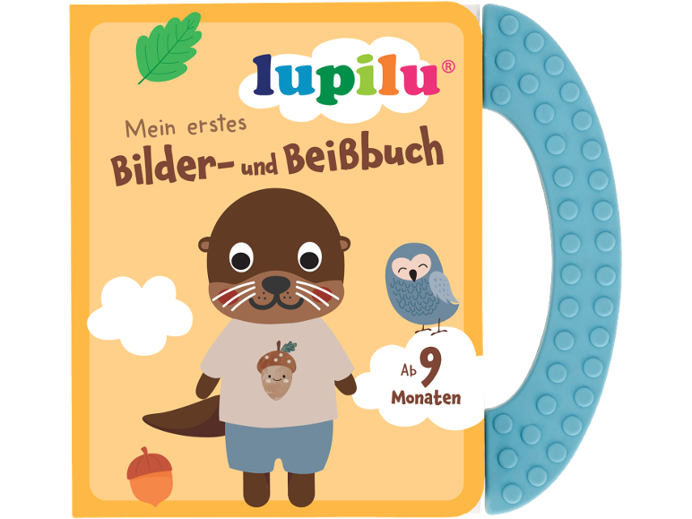 Bilder- und Beißbuch für Babys ab 9 Monaten, mit Otter und Eule.