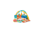 Baby-Spieldecke mit Bögen, Spielzeug und Bällebad im Tiermotiv.