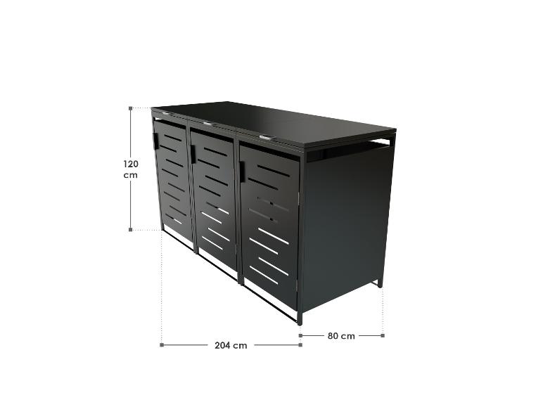 Juskys Metall-Mülltonnenbox Arel mit Maßangaben.