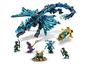 LEGO Ninjago Set mit einem blauen Drachen, einem U-Boot und Minifiguren.