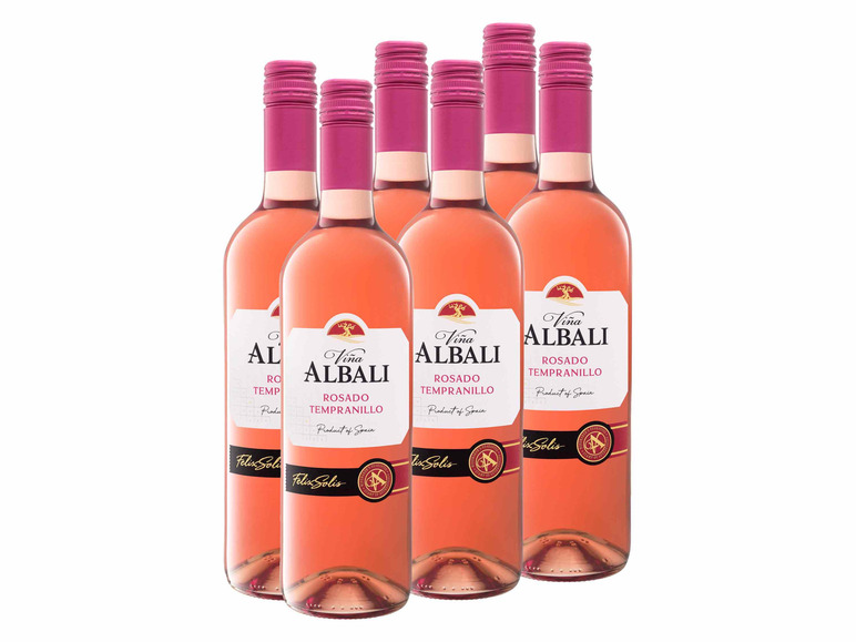 Albali x Valdepeñas 6 Roséwein Viña Rosado Solis 0,75-l-Flasche DO trocken vegan, Felix Weinpaket Tempranillo