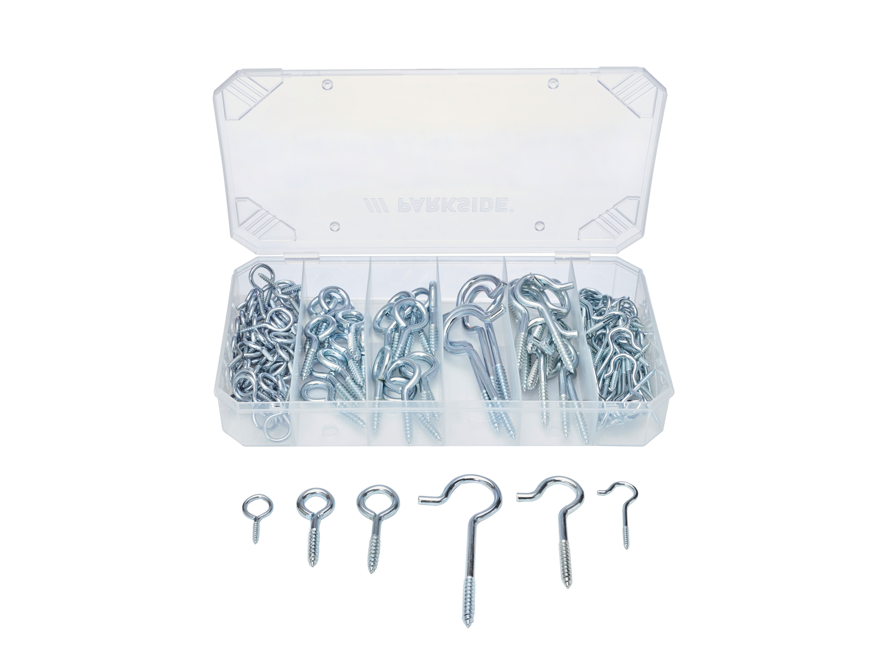 PARKSIDE® Haken-und-Ösen- / Schrumpfschlauch- / Blindnieten- / Dichtungsring- / Schlauchklemmen- / Flügelkopf-Schlauchklemmen-Sort (Haken/Ösensort. 151tlg.)